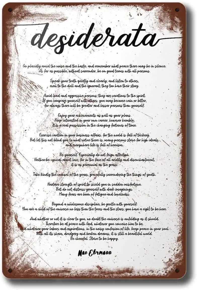 Винтажная металлическая жестяная вывеска 8 &quotx 12&quot для сценария Desiderata шрифт