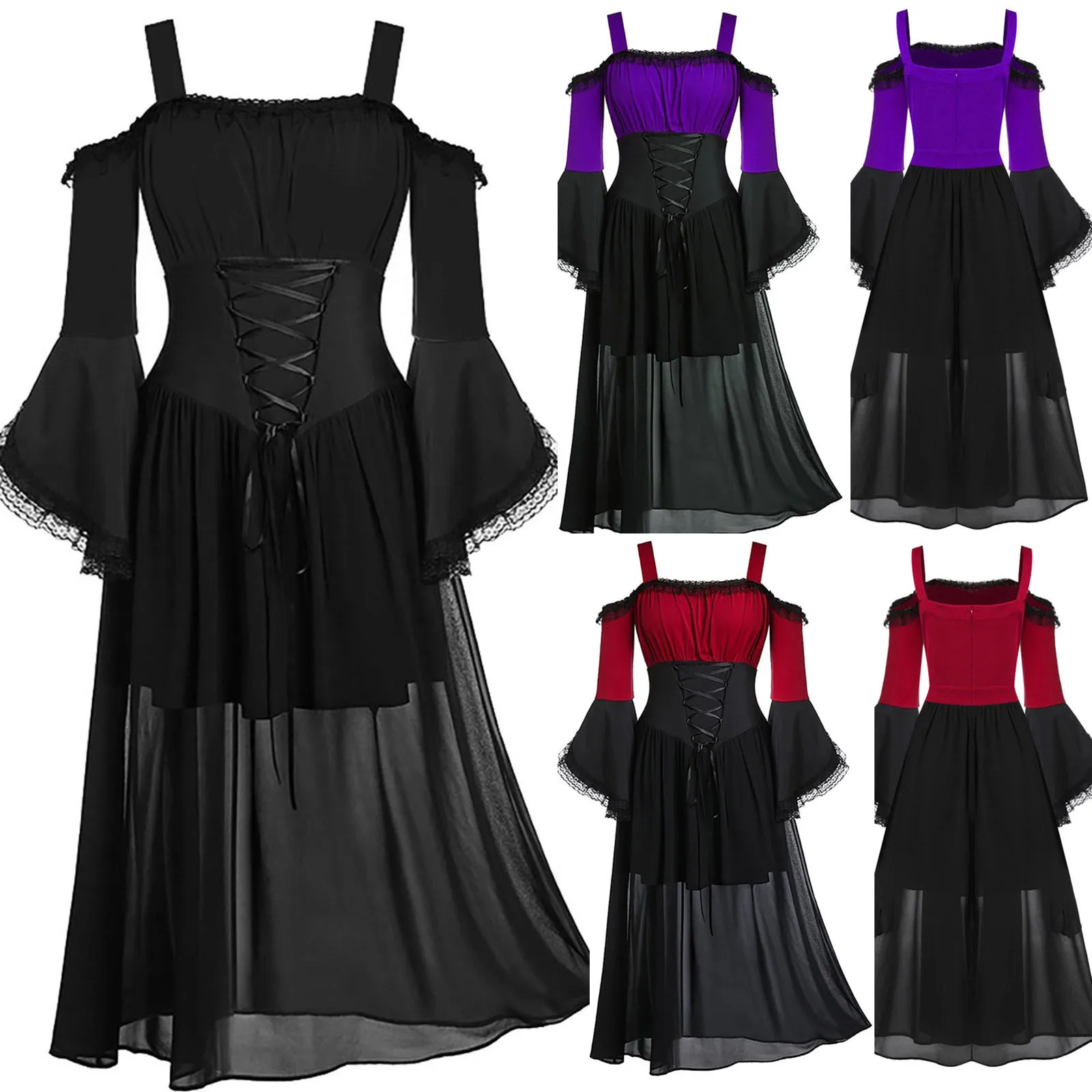 

Женское винтажное платье с длинным рукавом, с открытыми плечами, на шнуровке