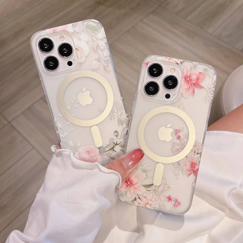 

Роскошный Жесткий чехол с магнитным кольцом для IPhone 13 11 12 Pro Max Xr X XS Max ударопрочные чехлы с гальваническим мраморным цветком
