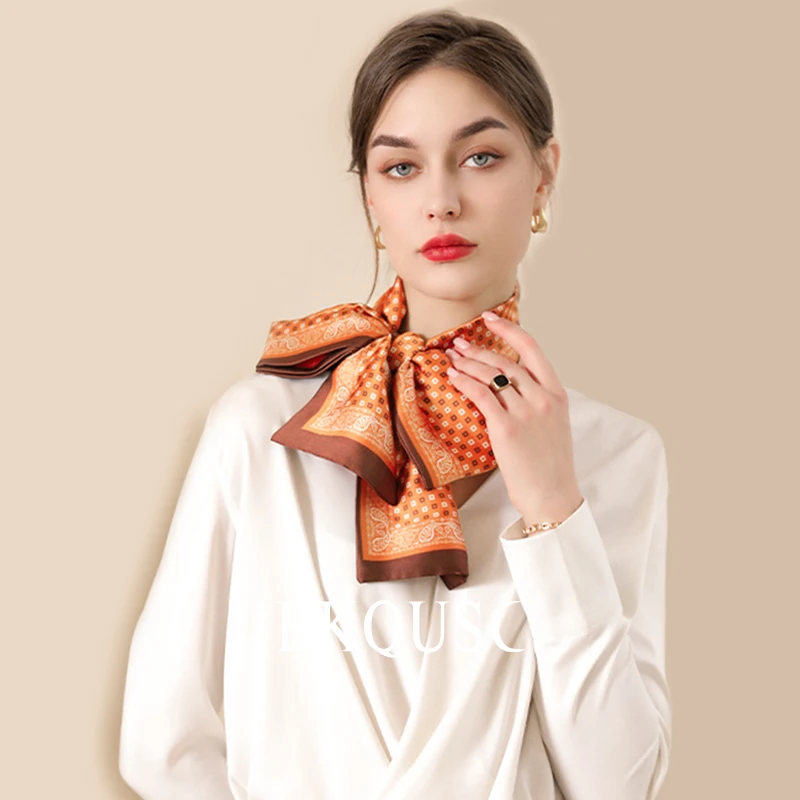 

Stylish Women's Silk Scarf 14*145cm Long Square Elegant Floral Paint Fashion Neck Muffler Sunscreen Luxury Square Silk Hair Band