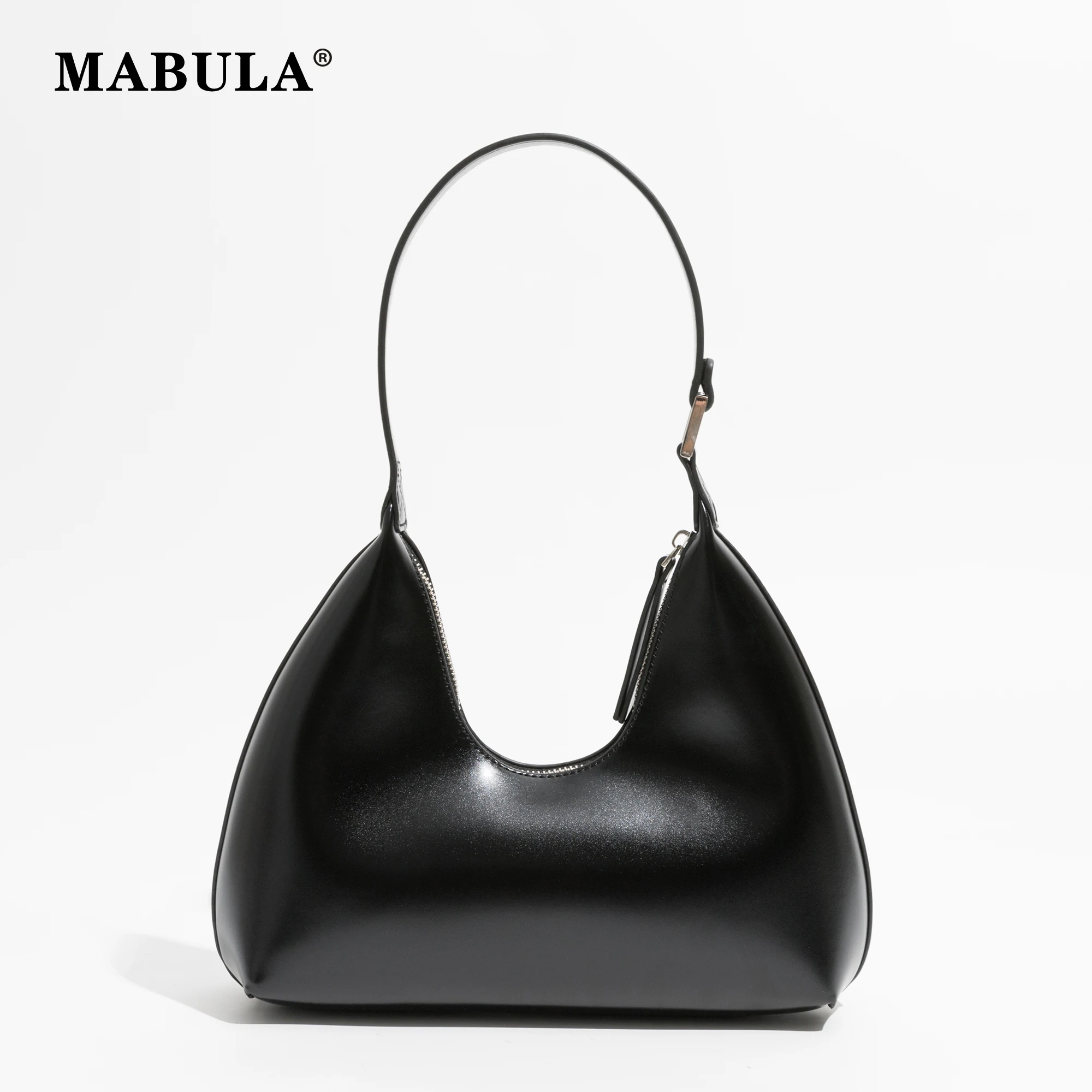 

MABULA Elegant Half Moon Shoulder Bag for Women Simple Stylish Underarm Clutch Shopper Handbag Solid Fashion Tote Purse