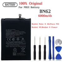 100 original xiao mi bn62 6000mah phone battery for xiaomi poco m3 redmi note 9 4g 9t 9 power replacement batteries bateria
