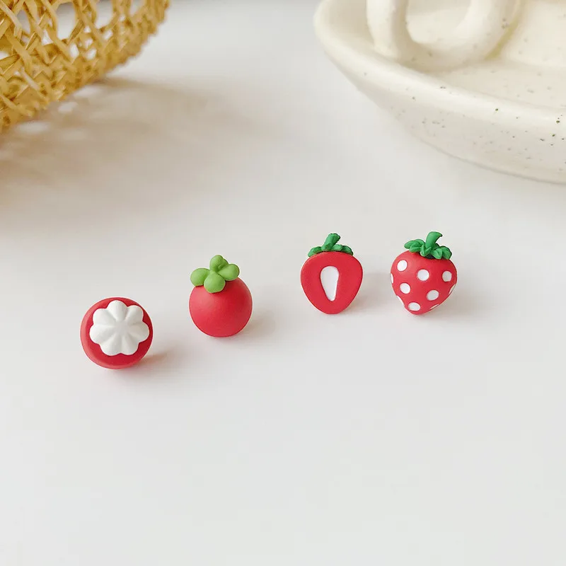 

Cute Fruit Strawberry Small Stud Earrings for Women Sweet Summer Korean Metal Red Statement Earrings Ear Jewelry Party Gifts