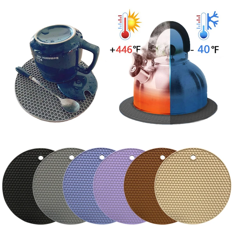 

Placemat for 18CM Round Silicone Mat ,Bear 230°C Temp of Leakproof Coaster Anti-slip Hot Cup Pad Kitchen Placemats Table Pot Mat