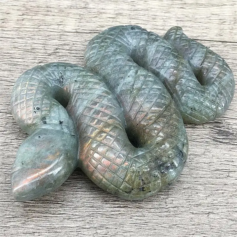 

Natural Labradorite Snake Hand Carved High Quality Flashing Crystals Beautiful Gemstone For Home Decoration Collection 1pcs