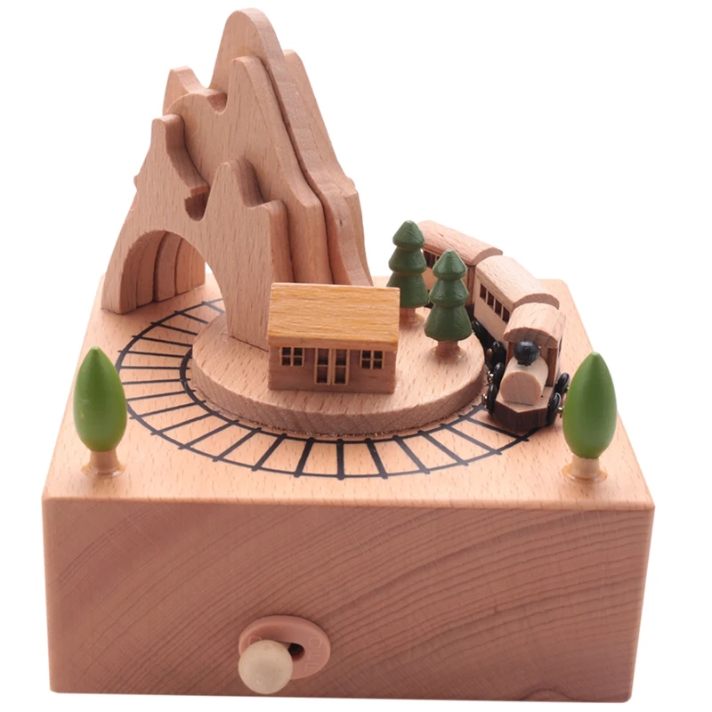 

Деревянная музыкальная шкатулка с Горным туннелем с небольшим движущимся магнитным поездом