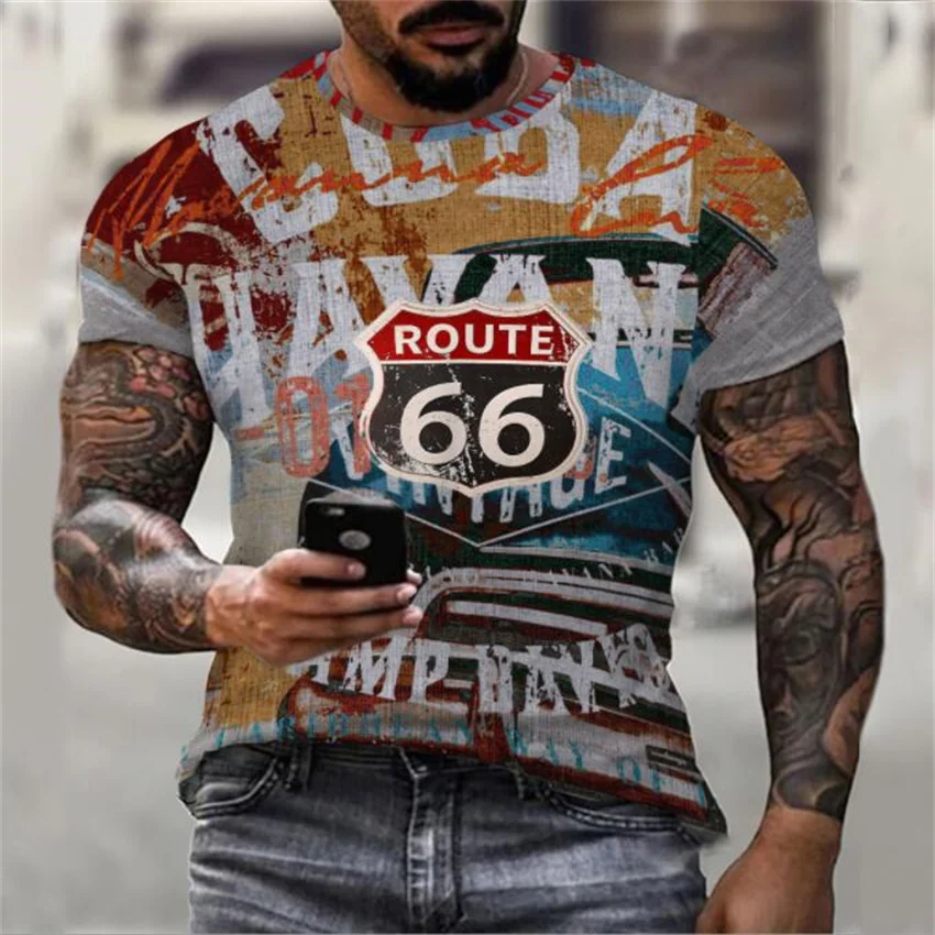 

Summer No.66 Printed T-shirt For Men Fashion Casual Loose T Shirt Oversize Round Neck Tshirt High Quality Street Sport Tops