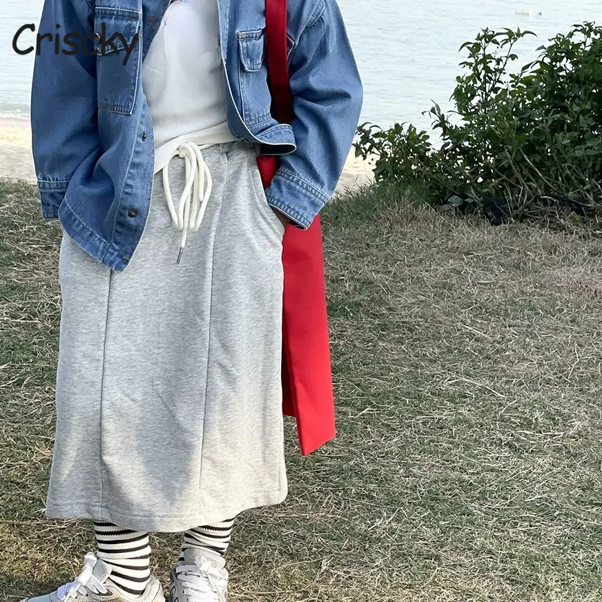 

Юбка для девочек на весну-осень, однотонная, прямая, свободная, с карманами на шнуровке, модная детская юбка, детская одежда для девочек