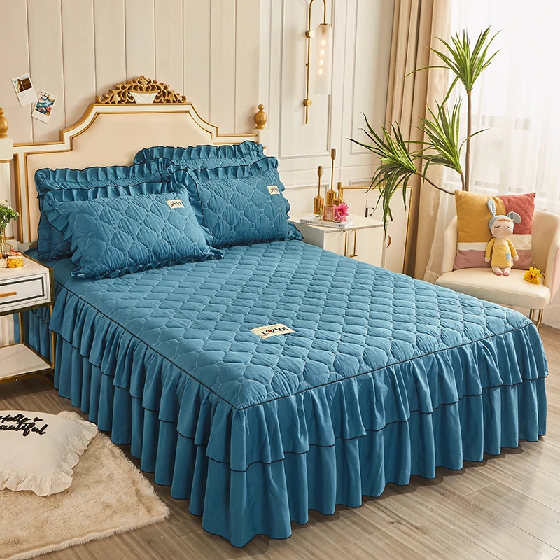 

3PC King Size Bedding Skirt Double Mattress Covers Bedding Set Luxury Plaid Bedspreads for Couple Bed Linen 2 Bedrooms Bed Skirt