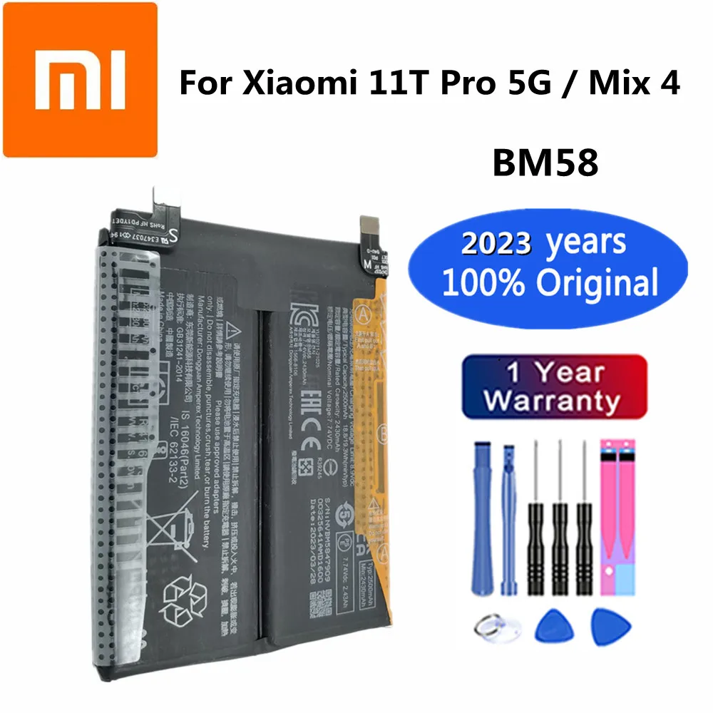 

Высококачественный оригинальный аккумулятор Xiaomi BM58, 2023 мАч, для Xiaomi Mi 11T Pro Mi Mix 4 Mix4, умные аккумуляторы