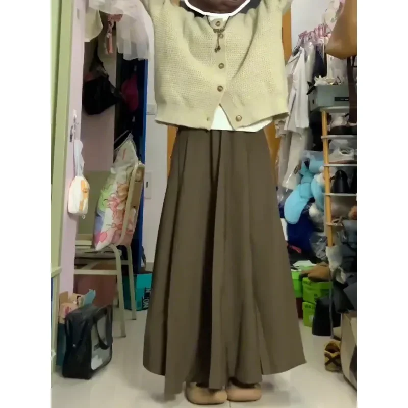 Корейский стиль плиссированная юбка трапециевидной формы с высокой талией