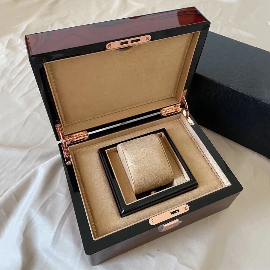 High grade Watch Box Cases velvet interior storage boxes organizer belt lock gift piano lacquer watch wooden Papers Card packag enlarge
