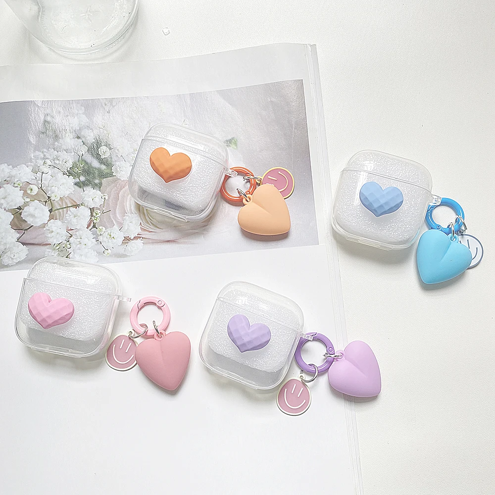 Модные прозрачные чехлы для наушников Love для QCY T8 / T8S / T17 / T18 / T20 /T1C /T12S, высококачественный силиконовый чехол из ТПУ с брелоком