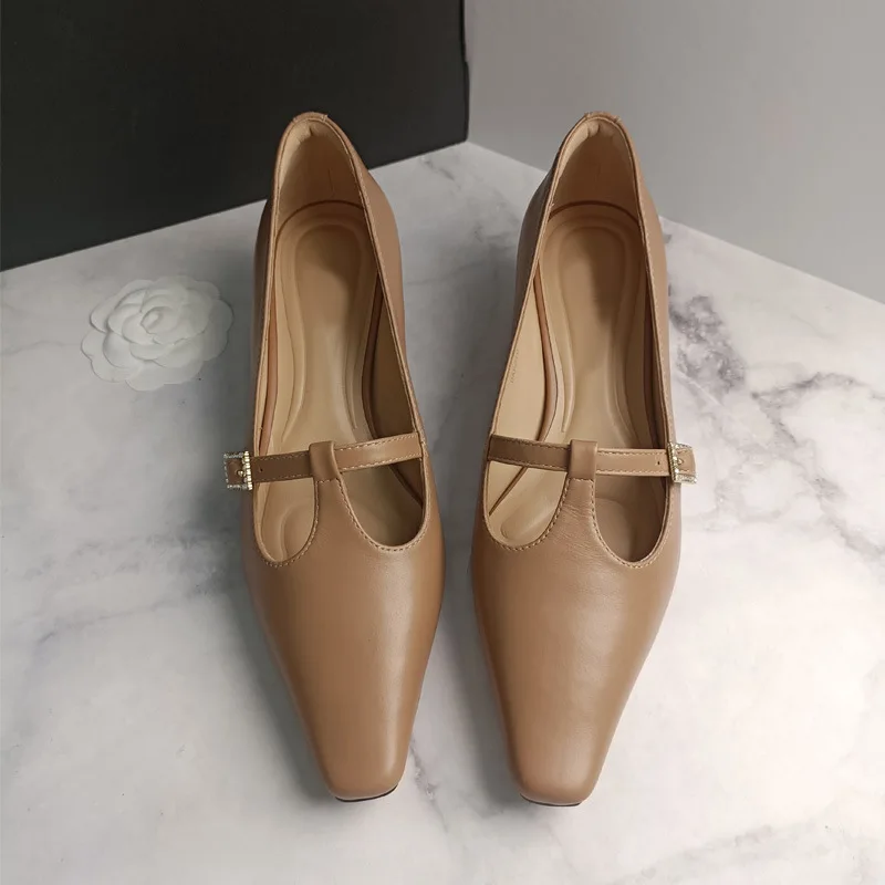 Туфли женские на высоком каблуке натуральная кожа Т-образные квадратный носок