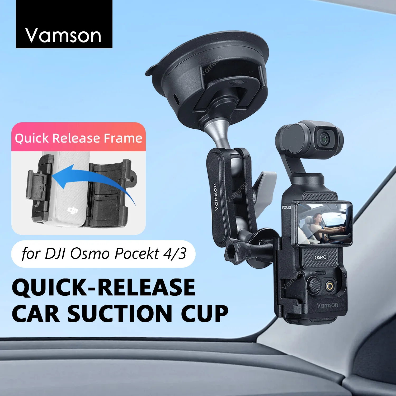 Фото Крепление Vamson на присоске для DJI OSMO Pocket 4/3, вакуумное крепление на лобовое стекло для телефона, быстросъемное, 360° °   Поворотный регулируемый держатель №1