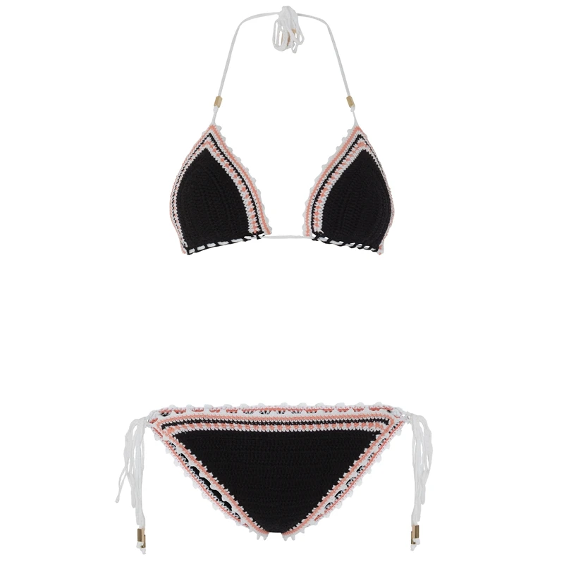 

High quality Women Handmade Crochet Triangle Bikini Set Sexy Halter Swimsuit Adjustable Swimwear