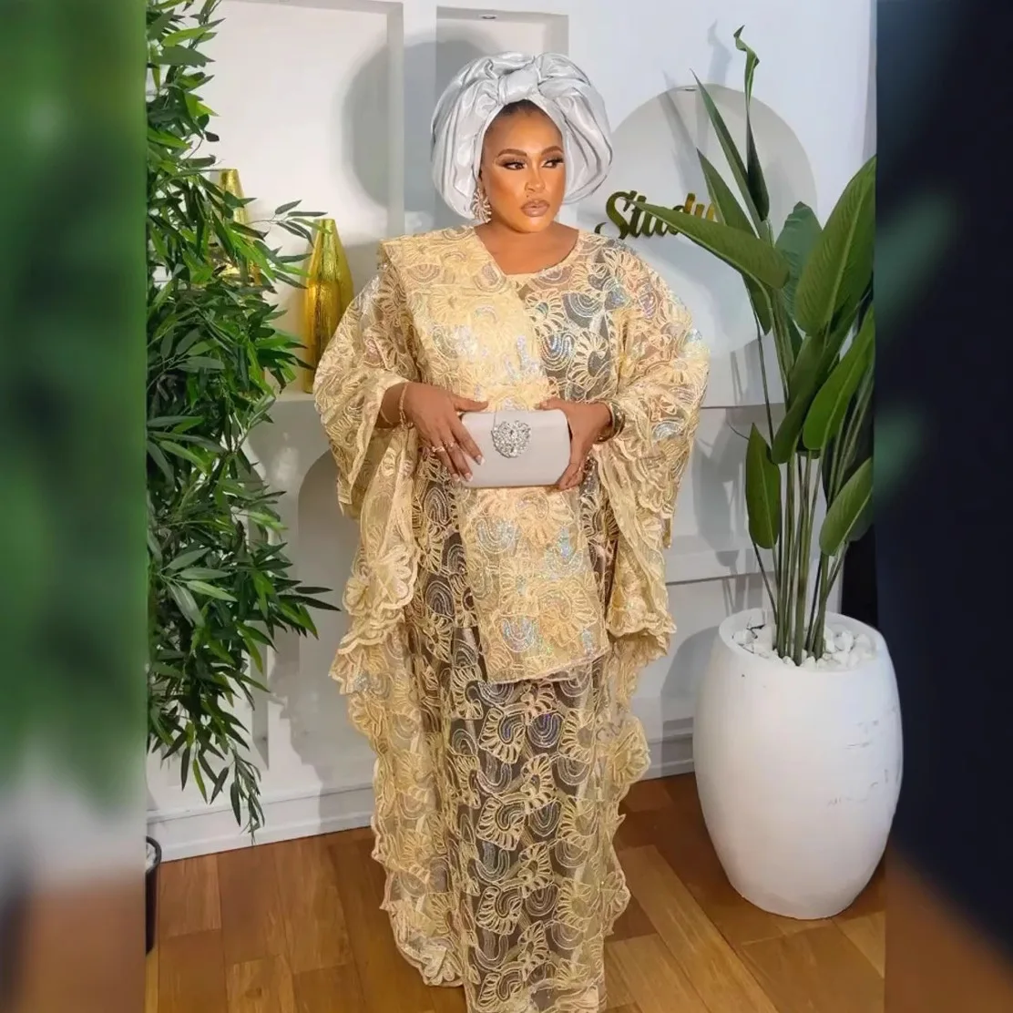 Африканские платья для женщин традиционное кружевное платье Дашики Boubou большие