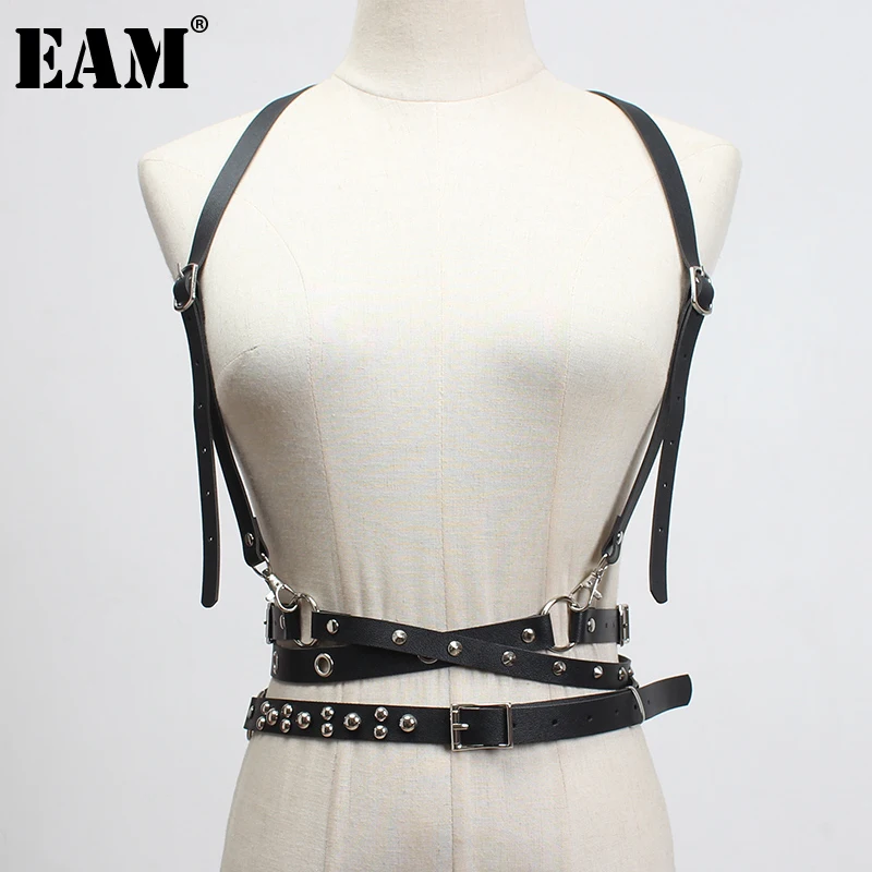 [EAM]  Pu Leather Black Double Buckle Long Strap Belt Personality Women New Fashion Tide All-match Spring Autumn 2023 1DF2097