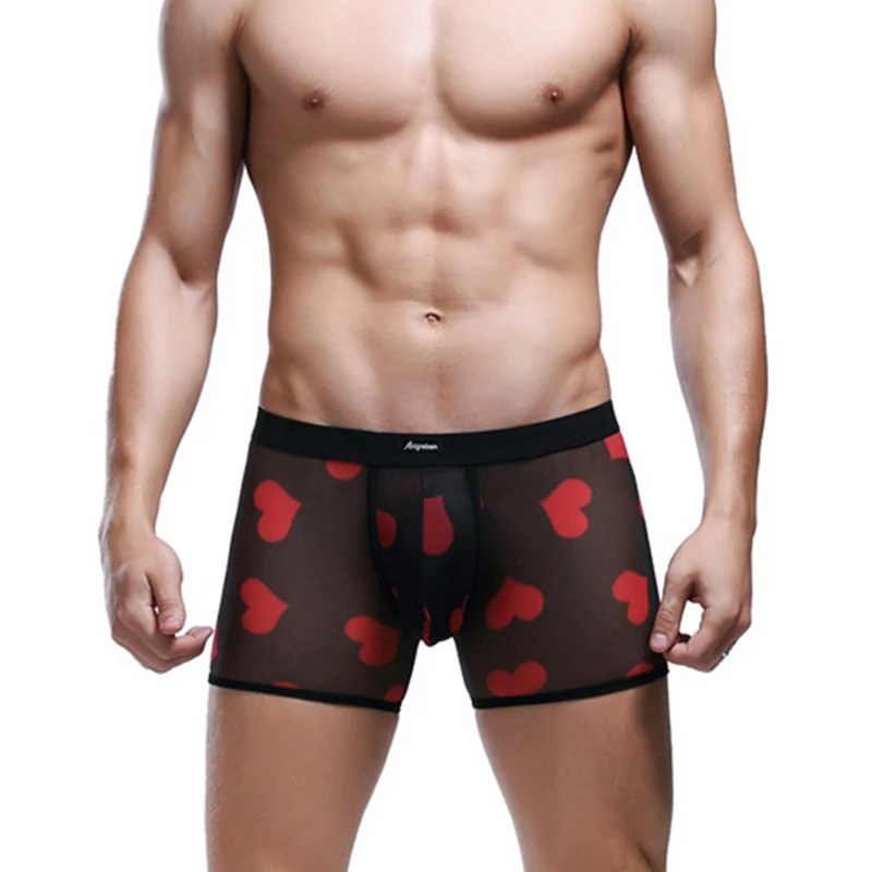 3 Pcs/Lot Men's Underwear Transparent Mesh Printing Large Size Men's Boxer Briefs Fashion Trendy Men's Breathable Sexy Boxers