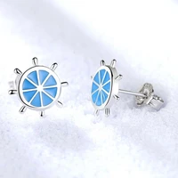 wholesale s925 sterling silver stud earrings high quality women fashion jewelry simple rudder blue crystal zircon earrings