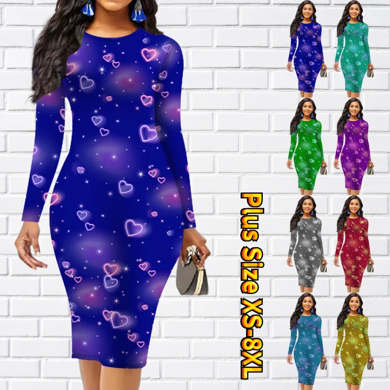 

Autumn Winter Women Retro Long-sleeve Skirt New Design Printed Sheath Skirt Daily Street Crew-neck Knee-length Skirt MIDI Skirt