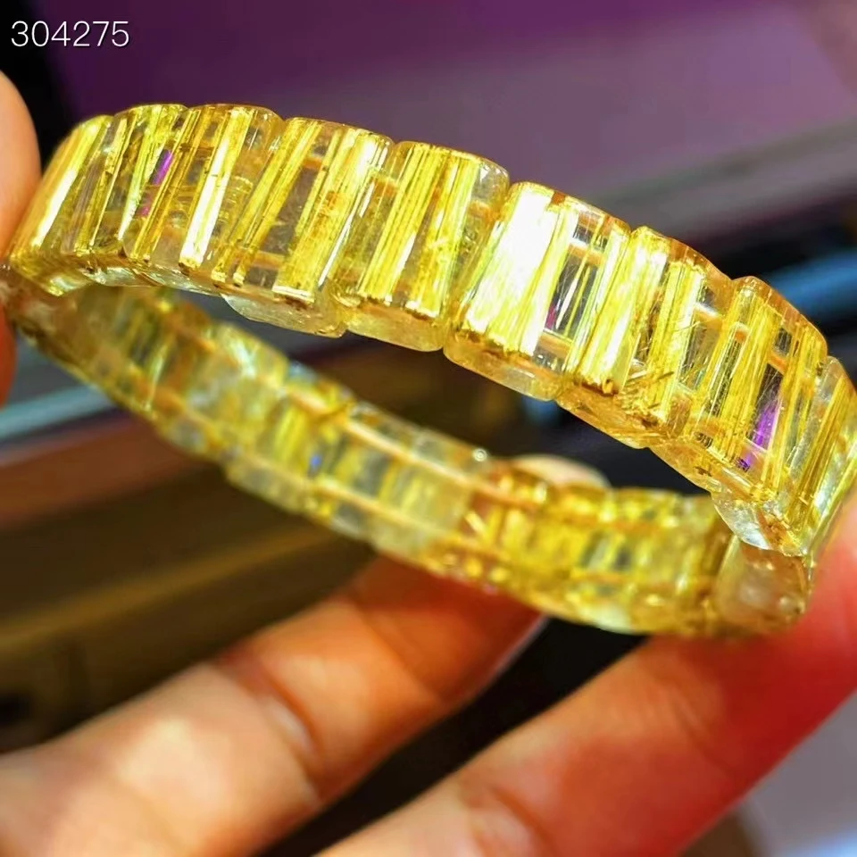 

Natural Gold Rutilated Quartz Crystal Bracelet 11.7x7.9x5mm Clear Rectangle Beads Wealthy Yellow Rutilated Brazil AAAAA