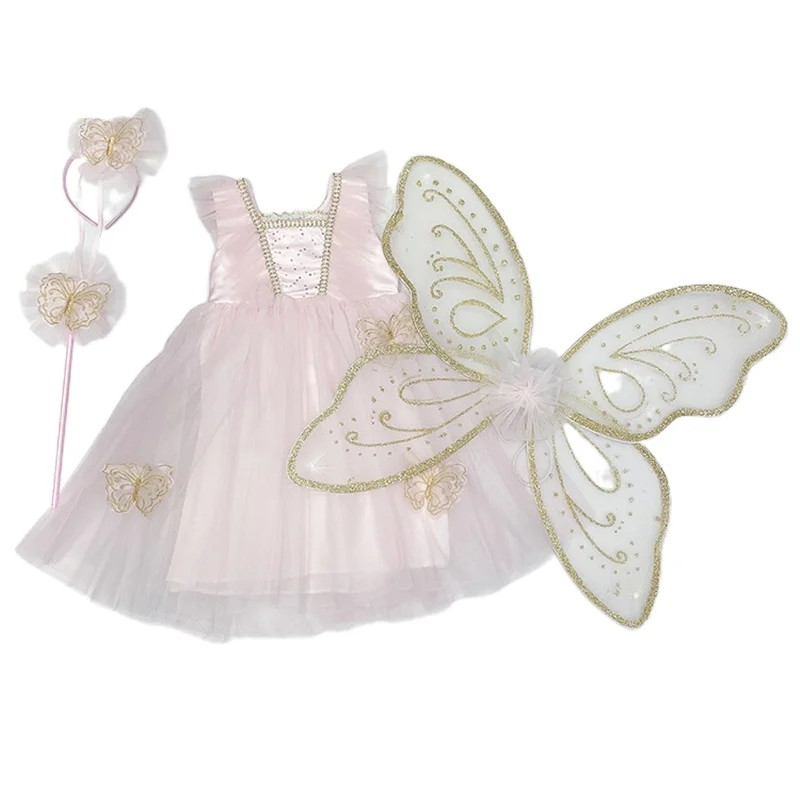 2021 Summer Girls Dress Butterfly Wings Lace Princess Dress Fashionable Birthday Party Dress Children Kids Vacation Clothing images - 6