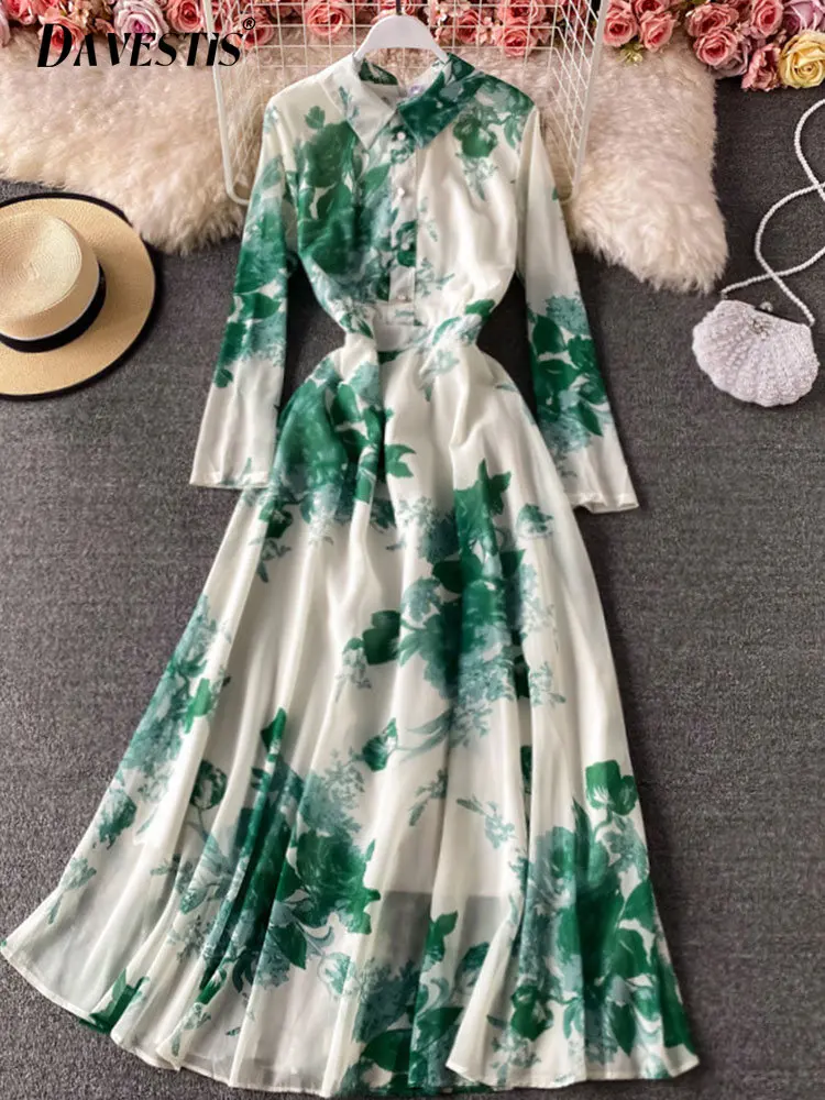 

Повседневное платье с принтом чернил, женское летнее модное платье-поло с воротником и длинными рукавами, женское облегающее платье миди с поясом, 2023