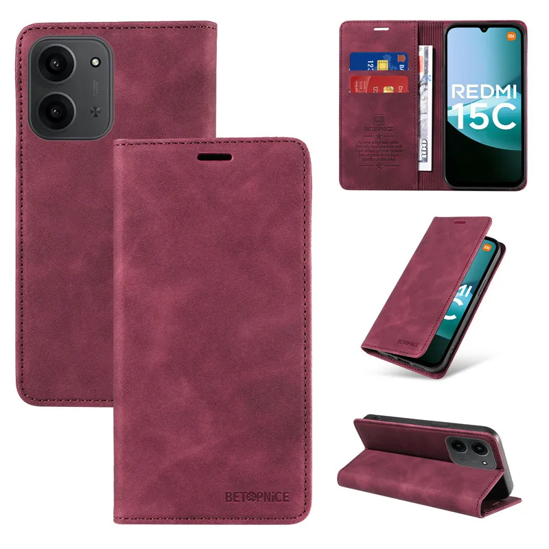Фото Противоугонный чехол для телефона Xiaomi Redmi 15 15C A5 Note 15 Pro Plus Redmi15C 5G 4G Capa Wallet Flip Card Holder Coque Leather Cover №5