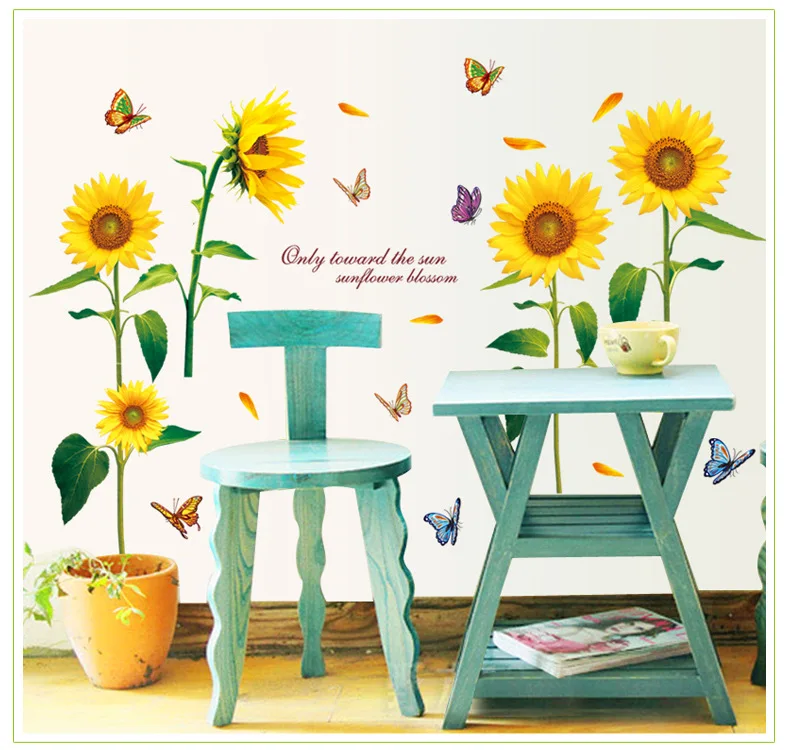 

60x90cm Removable Sunflower Plane Wall Sticker Wall Decoration of Children's Room, Study Bedroom Waterproof Moisture-proof