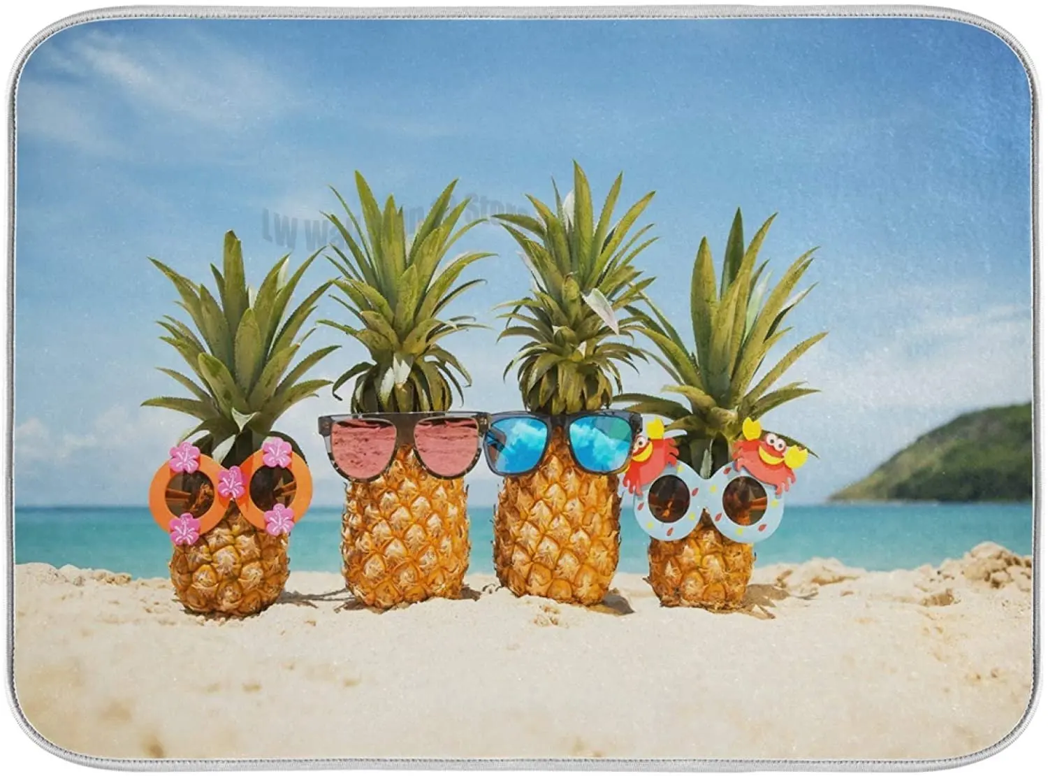

Pineapples With Sunglasses On The Beach Dish Drying Mats for Kitchen For Kitchen Counter