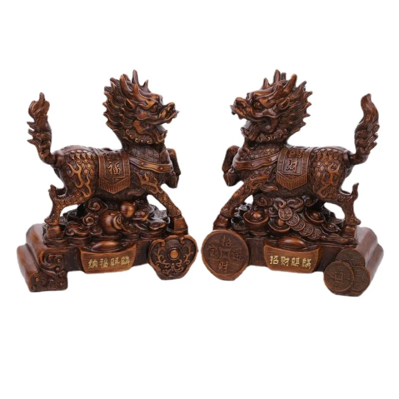

1pc Chinese Resin Kirin Sculpture Ornaments Home Accessories Living Room Decorations Office Desktop Feng Shui Decor Give Gifts