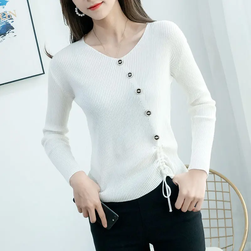 

Тонкое универсальное женское нижнее белье, новая Корейская одежда на пуговицах, футболка с длинным шнурком и V-образным вырезом, модная весе...