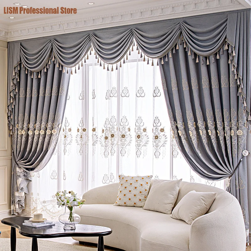 Cortinas Modernas nuevas para sala de estar, comedor, estilo europeo de alta gama, cortina bordada para ventana de lujo, cenefa de Villa de dormitorio de hilo