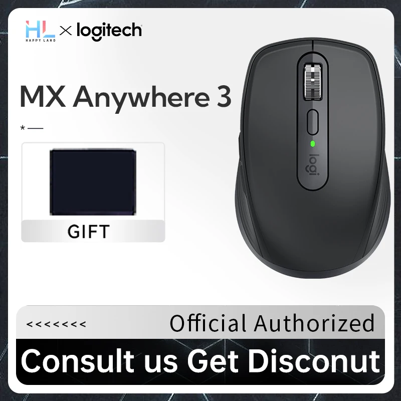 Оригинальная Беспроводная компактная эргономичная мышь Logitech MX Anywhere 3, 4000 DPI, портативная Бесшумная перезаряжаемая офисная мышь для ПК