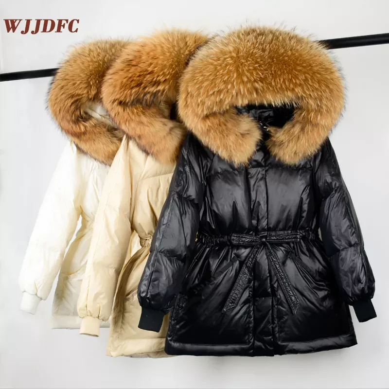 

2022NEW Winter Female Parkas 90% White Duck Down Jacket Large Real Raccoon Fur Collar Hooded Warm Women's Feather Coat Outwe