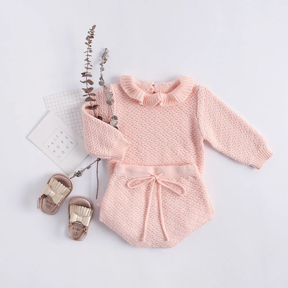 

Baby Kids Infants Toddler Long Sleeve Knitwear Sweater+Ruffles Cover PP Shorts Pants 2PCS 0-24M Winter Autumn Girls Clothes Set