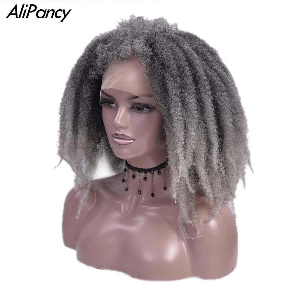 

14inch Short Hair Afro Curly Wigs With Bangs Crochet Hair Lace Front Wig For Black Women Synthetic Ombre Glueless Cosplay Wigs