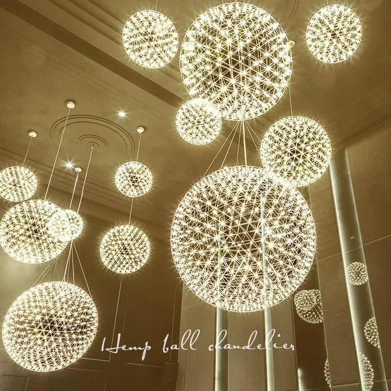 

Italy Designer Spark Ball LED Chandeliers Firework Stainless Steel Loft Living Room Dandelion Hanging Pendant Lamp Indoor Decor