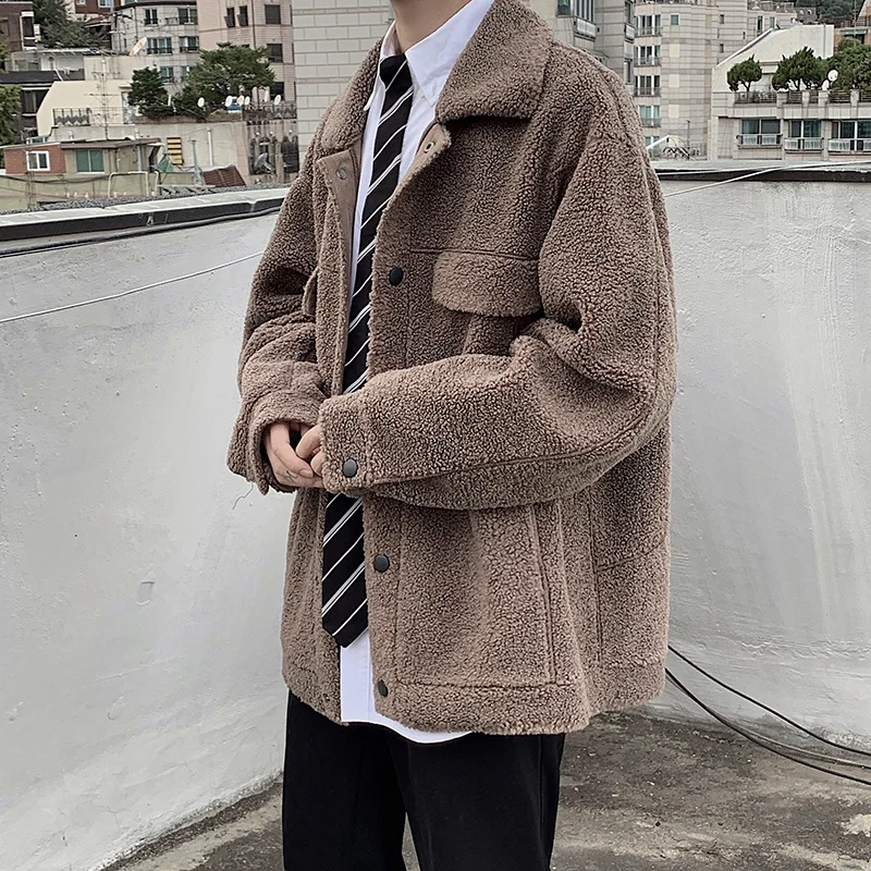 Winter Jacket Men Warm Fashion Casual Thickened Lamb Wool Jackets Mens Streetwear Korean Loose Short Coat Mens Plush Jacket