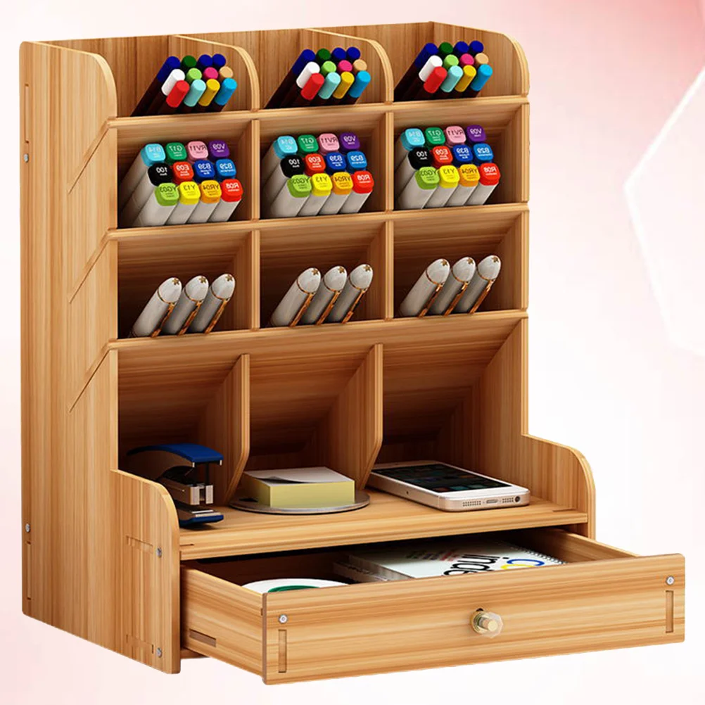 

Desktop Marker Storage Shelf Pallet Organizer Wooden Document Organizer Tray Organizer Grid Wood Storage Container