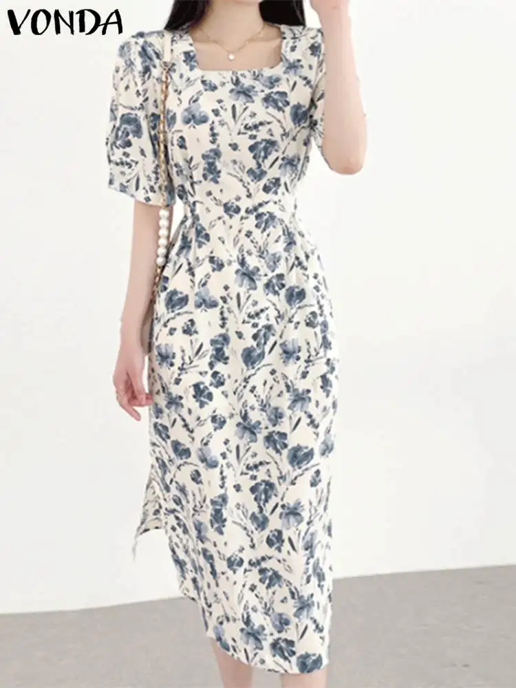 

Элегантный сарафан VONDA, женское летнее платье средней длины с коротким рукавом и принтом, модное богемное сексуальное пляжное платье 2023 с квадратным вырезом