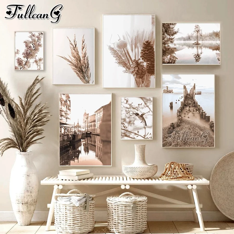 

FULLCANG 5D алмазная живопись цветок трава пляжная птица Стразы Вышивка Diy Мозаика вышивка пейзаж домашний декор FG1052