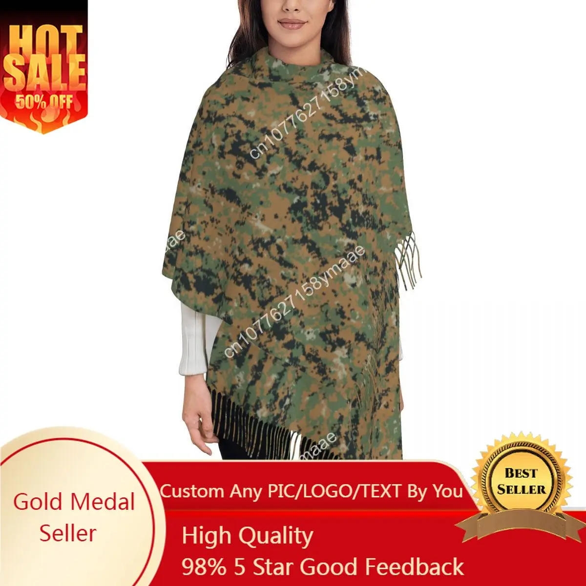 

Custom Israel Marpat Military Army Camo Tassel Scarf Women Winter Fall Warm Shawls Wraps Female Woodland Camouflage Scarves