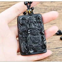 100 natural black obsidian new fine jewelry hand engraving jade statue amulet hand carved guanyu accessories for men gifts