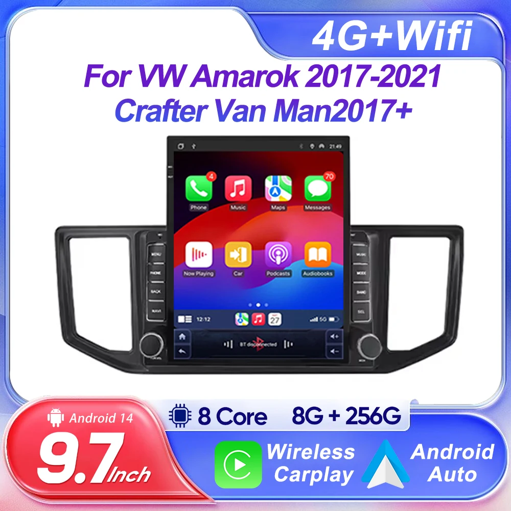 Фото Автомобильный радиоплеер с вертикальным экраном Android 14, 9,7 дюйма для VW Amarok 2017-2021 Crafter Van Man 2017 + для Tesla Style GPS Carplay №1