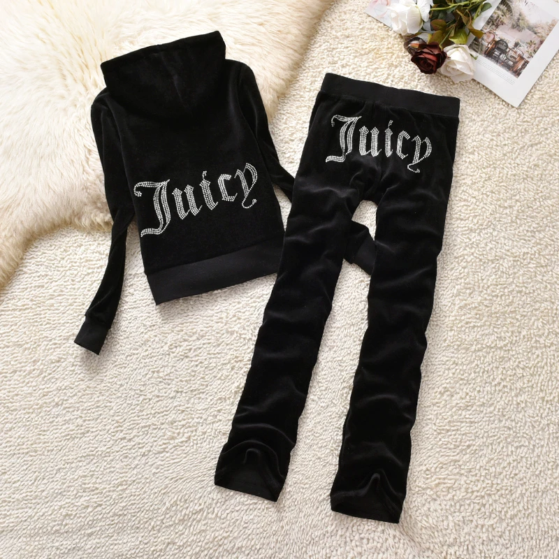 

Velvet Tracksuit Juicy Coutoure Women Velvet Set Three-dimensional Decorative Hoodie 2pc Casual Sports Winter Thickened