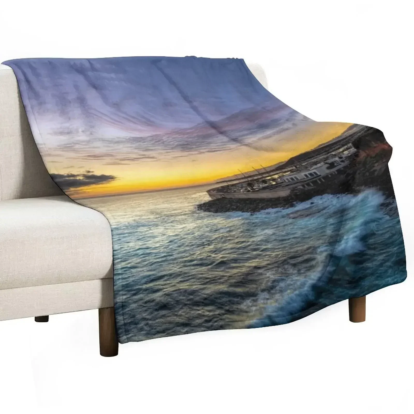 Sunset over Marina Rubicon Playa Blanca Throw Blanket for babies Beautifuls Blankets