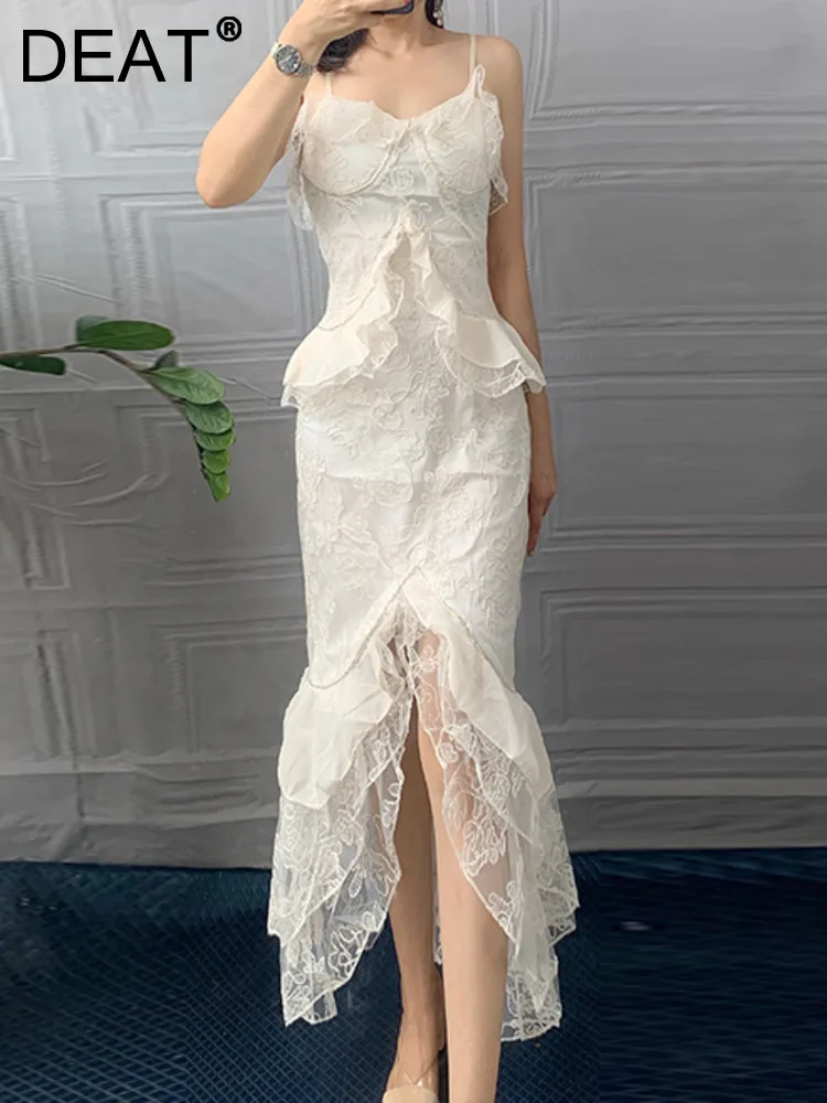 

Женское вечернее платье без рукавов DEAT, асимметричное модное платье с оборками и жемчужинами, 13 дб2013, лето 2023