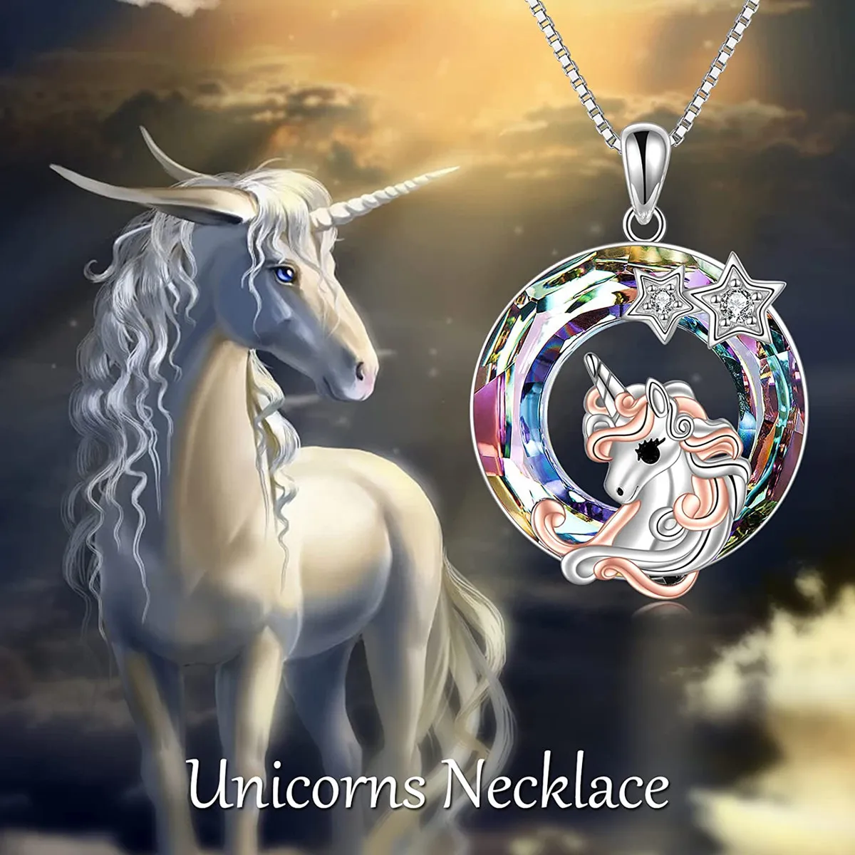 

Fashion Silver Unicorn Necklace for Women Colorful Crystal Star Cubic Zirconia Pendant Girl Animal Party Aesthetic Jewelry Gift